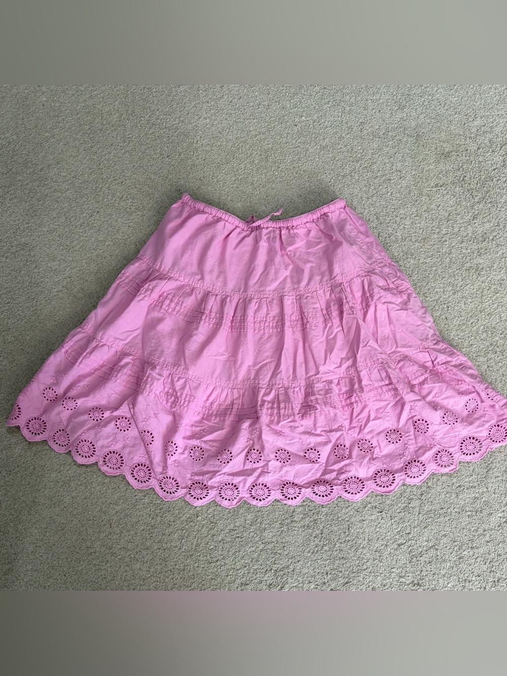 Mini Boden Tiered Eyelet Cotton A-Line Skirt, Girls Purple- Pink Skirt Sz 9-10y